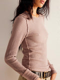 Exposed Seam Round Neck Long Sleeve T-Shirt - PD SECRET REALM