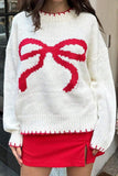 Bow Graphic Round Neck Long Sleeve Sweater - PD SECRET REALM