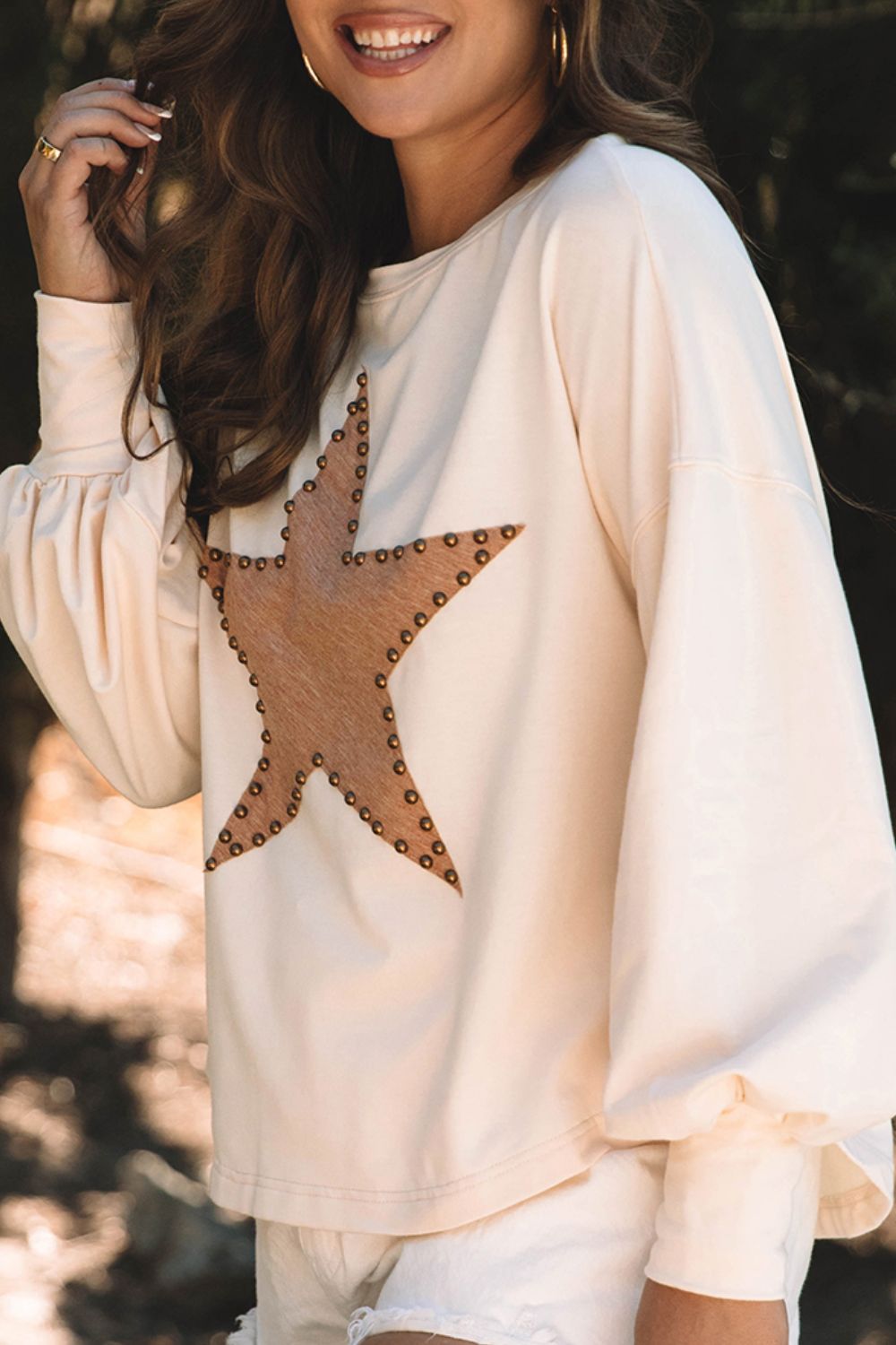 Star Round Neck Long Sleeve Blouse