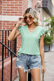 Eyelet Flutter Sleeve Scalloped V-Neck Top - PD SECRET REALM