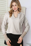 Exposed Seam Striped Notched Blouse - PD SECRET REALM