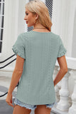 Eyelet Round Neck Petal Sleeve T-Shirt - PD SECRET REALM