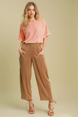 Elastic Waist Baggy Fit Pants with Pockets