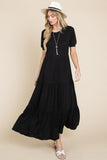 BOMBOM Short Sleeve Tiered Maxi Dress - PD SECRET REALM