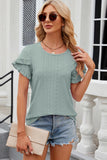 Eyelet Round Neck Petal Sleeve T-Shirt - PD SECRET REALM