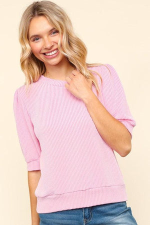 Haptics Full Size Wavy Rib Half Sleeve Knit Top - PD SECRET REALM