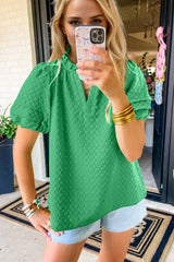 Full Size Frill Notched Puff Sleeve Blouse