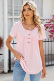 Eyelet Quarter Button Short Sleeve T-Shirt - PD SECRET REALM