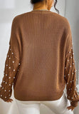 Pearl Detail Round Neck Long Sleeve Sweater - PD SECRET REALM