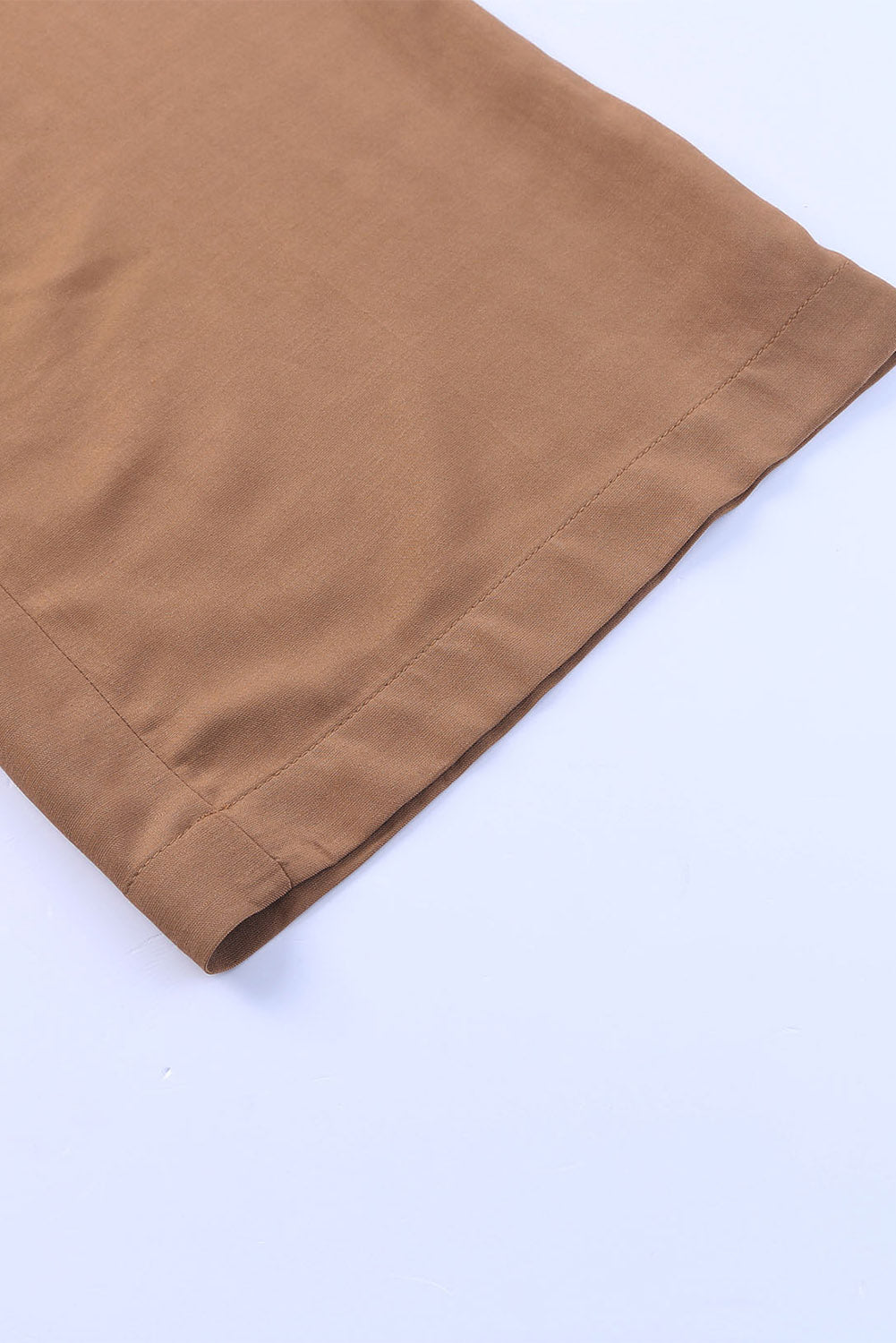 Brown Casual Drawstring Shirred Elastic Waist Wide Leg Pants