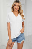 Eyelet V-Neck Short Sleeve Top - PD SECRET REALM