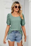 Eyelet Puff Sleeve Round Neck Top - PD SECRET REALM