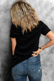 Rhinestone Smiley Round Neck Short Sleeve T-Shirt - PD SECRET REALM