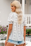 Embroidered Round Neck Flounce Sleeve Blouse - PD SECRET REALM