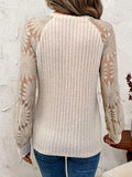 Round Neck Lace Patchwork Long Sleeve Top - PD SECRET REALM