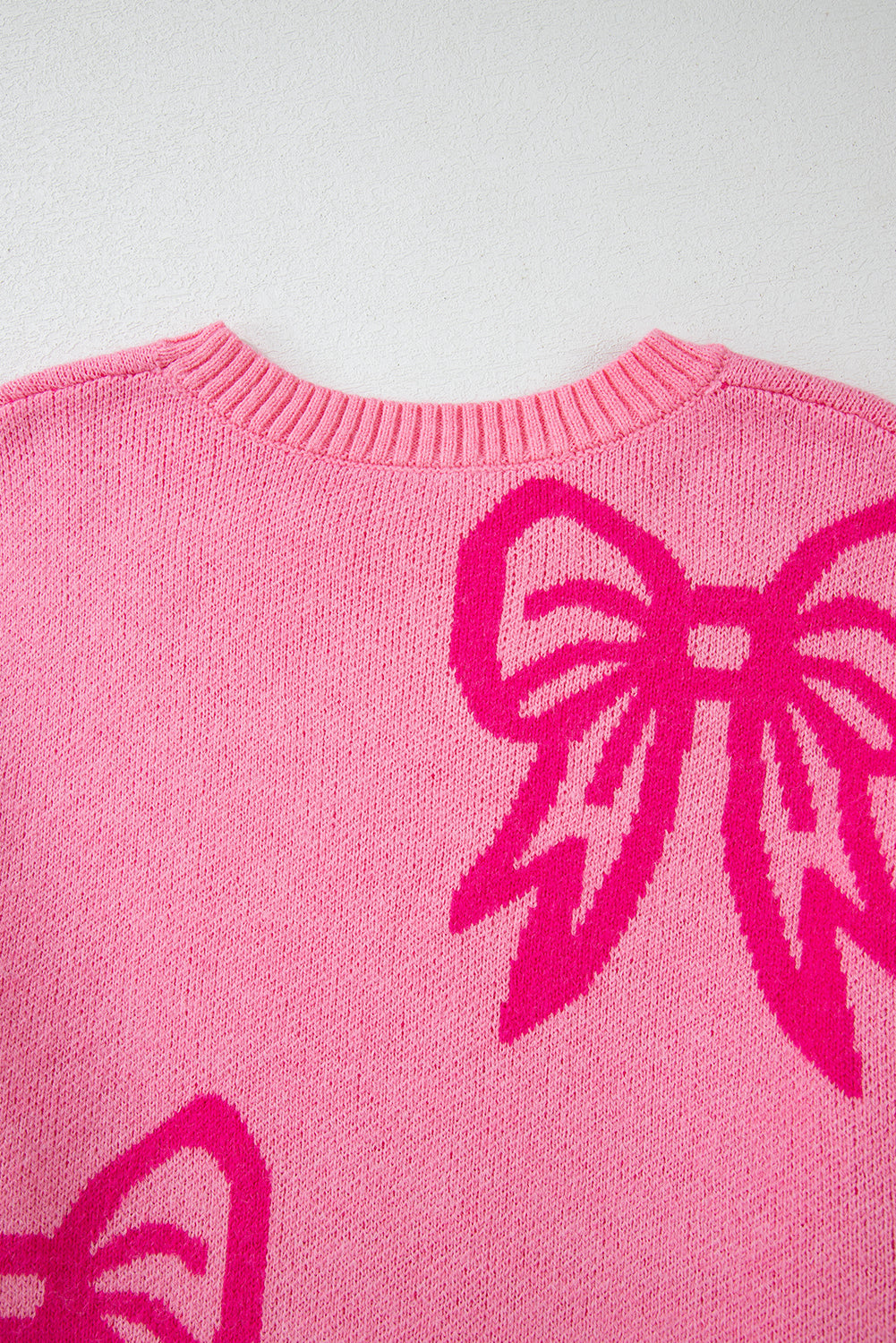 Pink Bow Pattern Drop Sleeve Loose Sweater