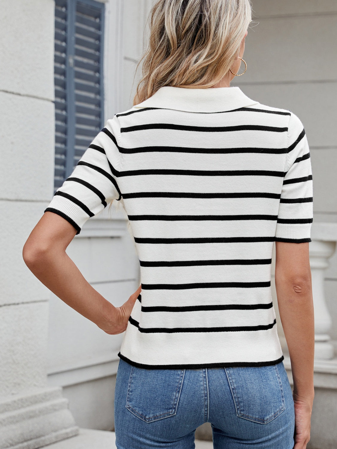 Striped Short Sleeve Sweater