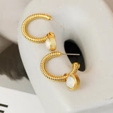 Rope Cat's Eye Stone C-Hoop Earrings - PD SECRET REALM