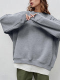 Round Neck Dropped Shoulder Long Sleeve Sweatshirt - PD SECRET REALM