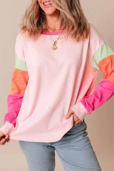 Color Block Round Neck Long Sleeve Top