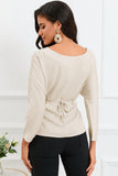 Boat Neck Back Tie Long Sleeve Satin Blouse - PD SECRET REALM