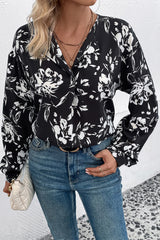 Perfee Floral Collared Neck Long Sleeve Top