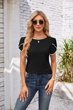 Eyelet Round Neck Petal Sleeve T-Shirt - PD SECRET REALM