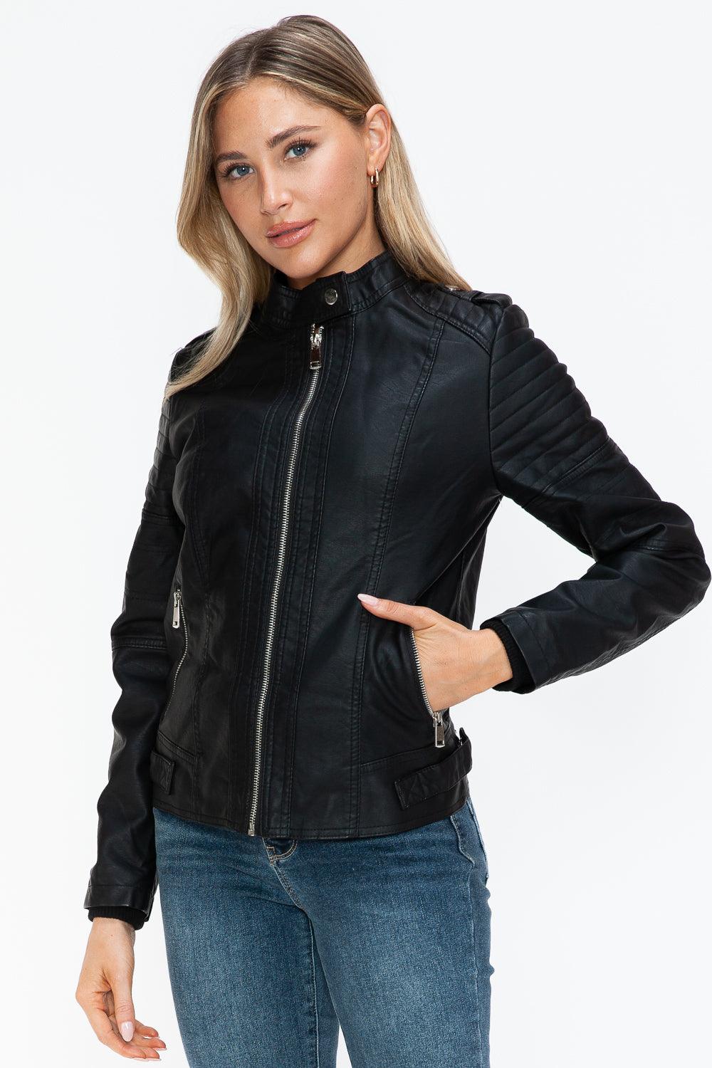 Snobbish PU Leather Biker Jacket with Side Zip Pockets - PD SECRET REALM