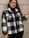 Plus Size Pocketed Plaid Collared Neck Jacket - PD SECRET REALM