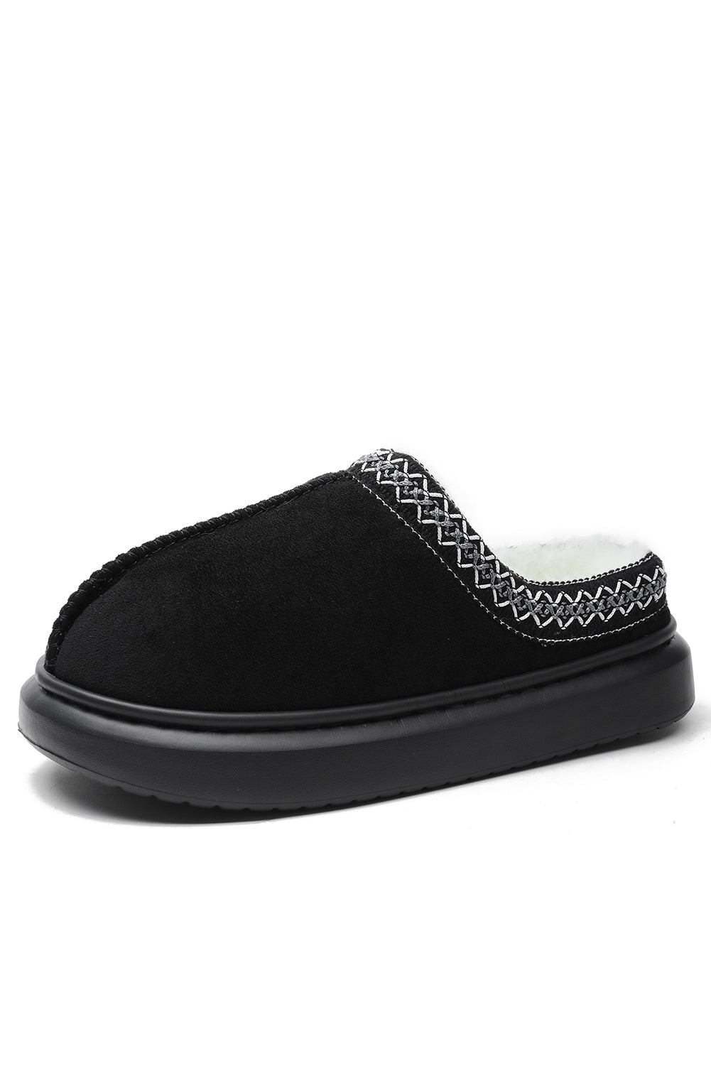 Black Contrast Edge Suede Plush Lined Thick Sole Winter Slippers