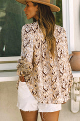 Printed Round Neck Long Sleeve Blouse