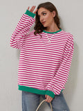 Lovelet Contrast Striped Long Sleeve Sweatshirt - PD SECRET REALM