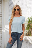 Eyelet Round Neck Petal Sleeve T-Shirt - PD SECRET REALM