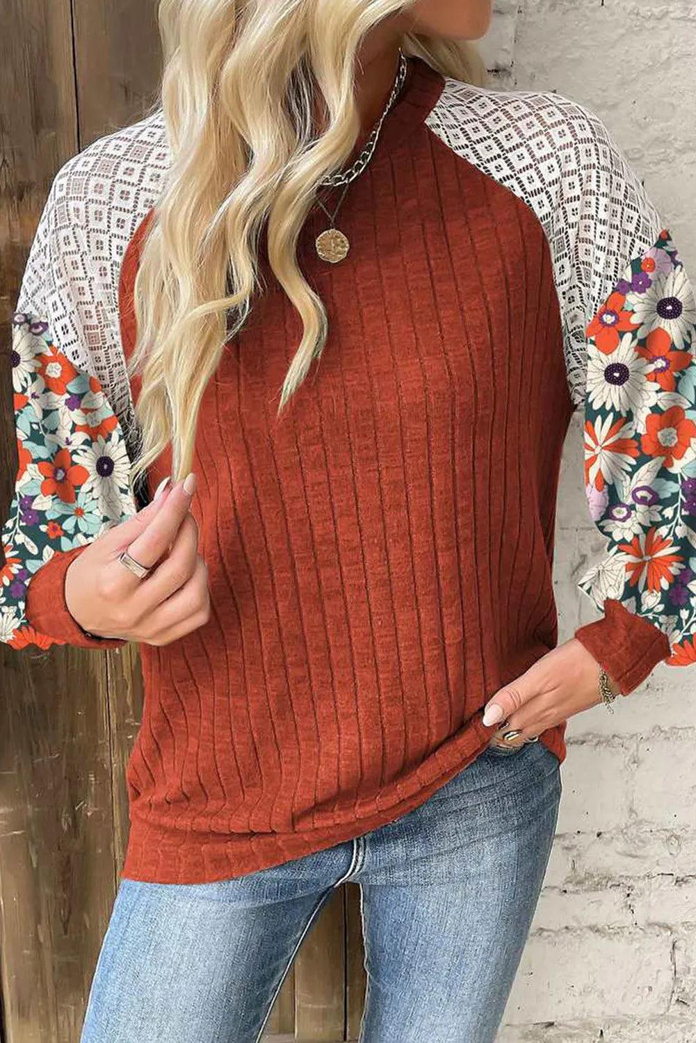 Printed Round Neck Long Sleeve Top