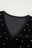 Pearl Detail Velvet V-Neck Long Sleeve Bodysuit - PD SECRET REALM