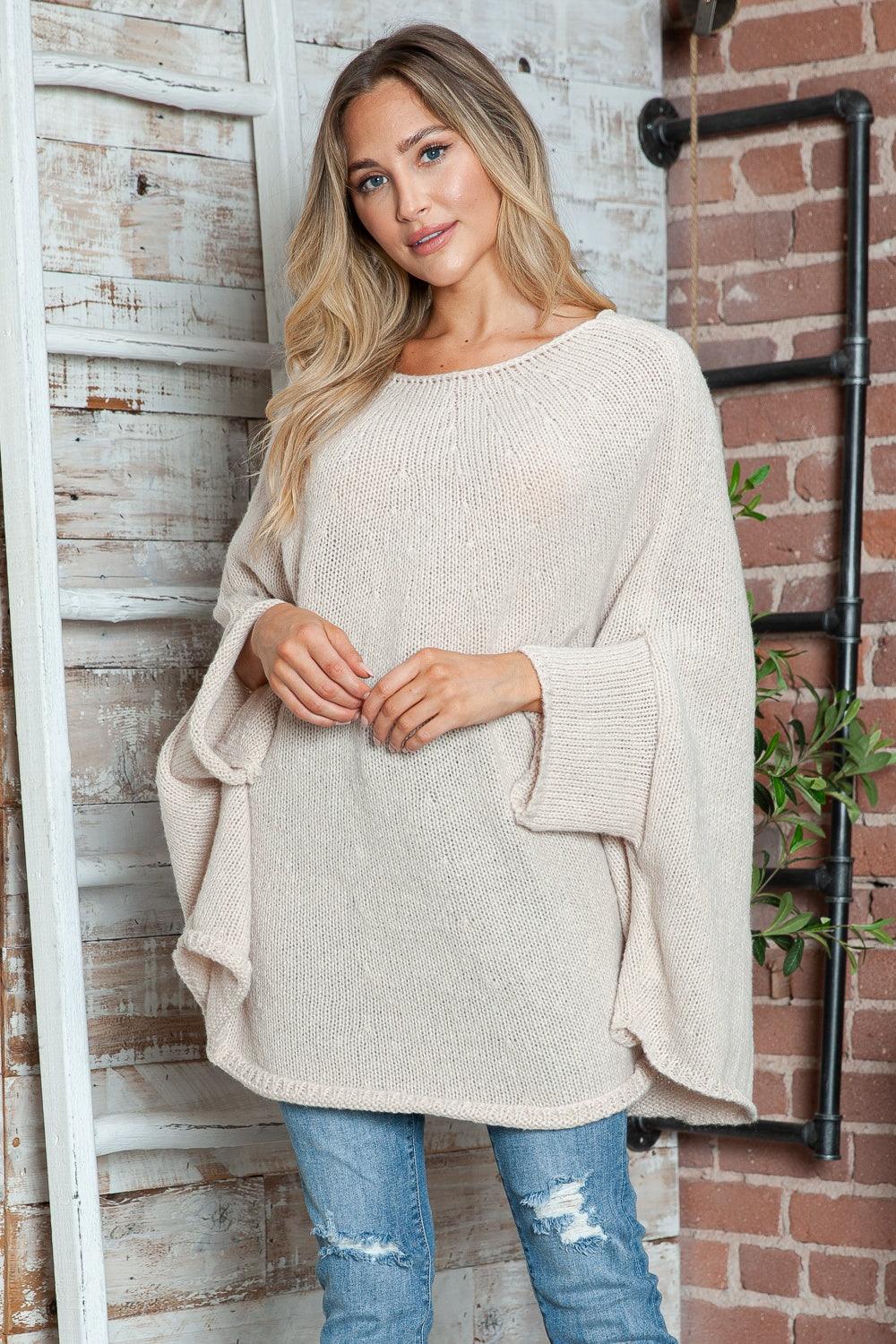 Round Neck Batwing Sleeve Sweater - PD SECRET REALM