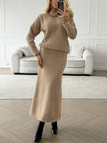 Round Neck Dropped Shoulder Top and Midi Skirt Sweater Set - PD SECRET REALM