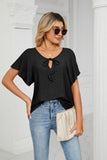 Eyelet Tie-Neck Flutter Sleeve Top - PD SECRET REALM