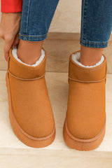 Chestnut Faux Fur Lined Suede Ankle Snow Boots