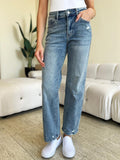 Judy Blue Full Size Mid Rise Distressed Straight Jeans - PD SECRET REALM