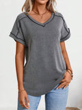 Exposed Seam V-Neck Short Sleeve Top - PD SECRET REALM