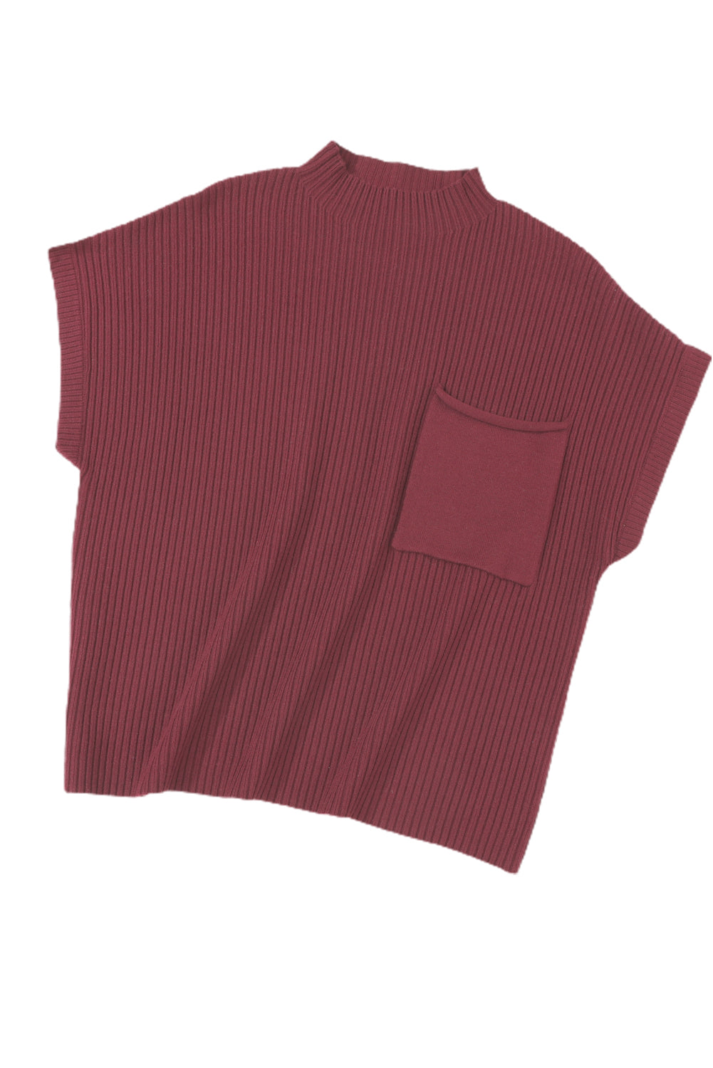 Mineral Red Patch Pocket Ribbed Knit Short Sleeve Sweater