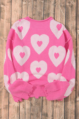 Pearl Detail Heart Round Neck Long Sleeve Sweater