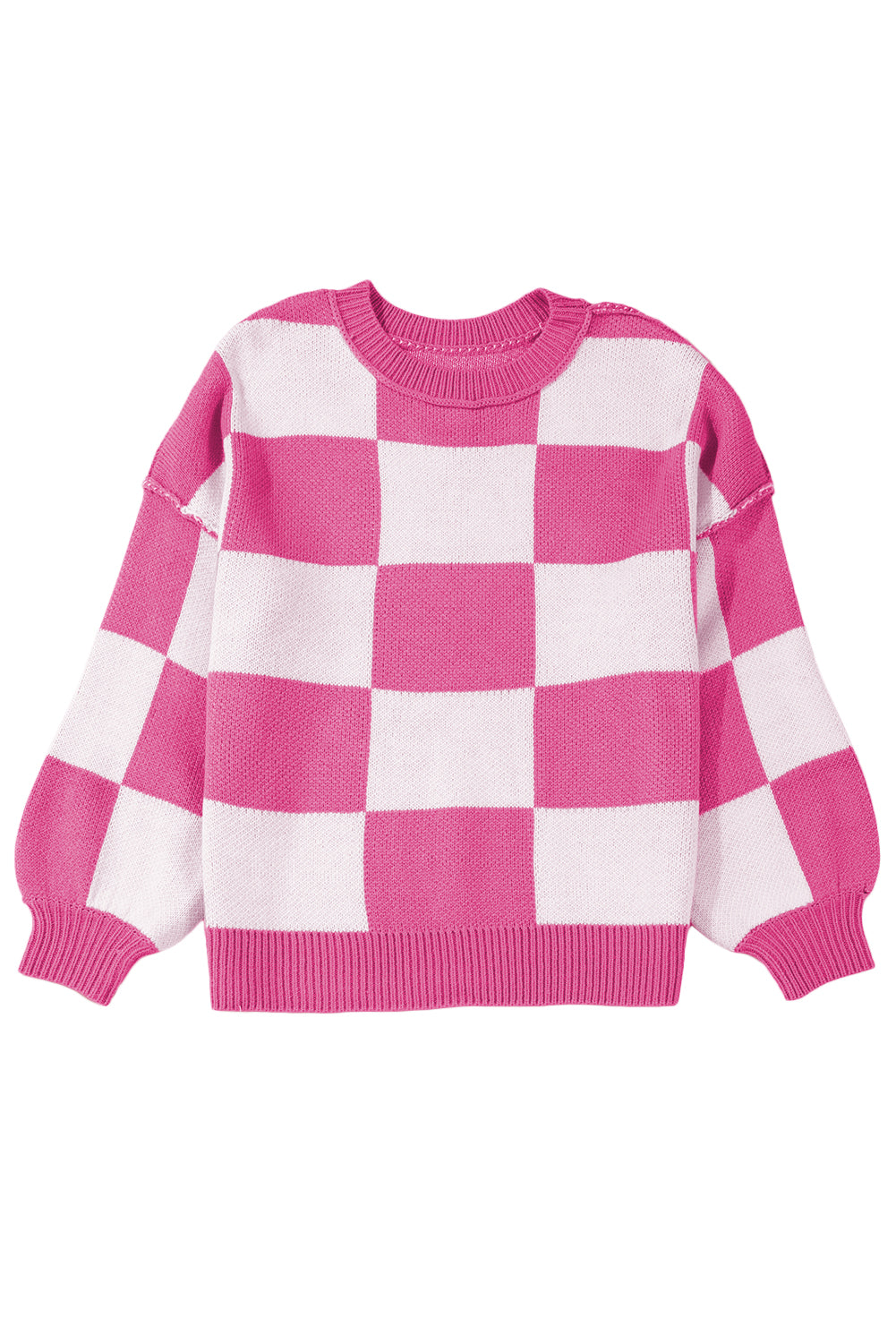 Green Checkered Bishop Sleeve Pullover Sweater