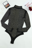 Rhinestone Mock Neck Long Sleeve Bodysuit - PD SECRET REALM