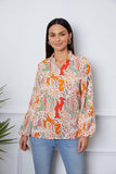 Floral Frill Notched Long Sleeve Blouse - PD SECRET REALM