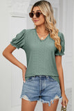 Eyelet V-Neck Short Sleeve Top - PD SECRET REALM