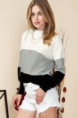 Black Striped Contrast Colorblock Knit Top