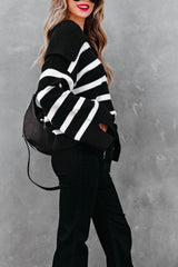 Striped Jnny Collar Long Sleeve Sweater