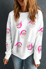 Beige Christmas Santa Clause Pattern Sequin Pullover Sweatshirt